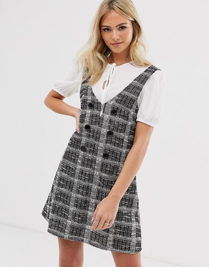 Miss Selfridge Dress With Tee In Gray Check - Gray