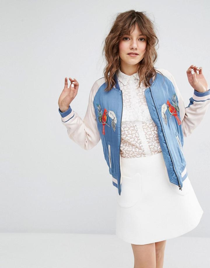 Paul & Joe Sister Loiseau Satin Bomber Jacket - Blue