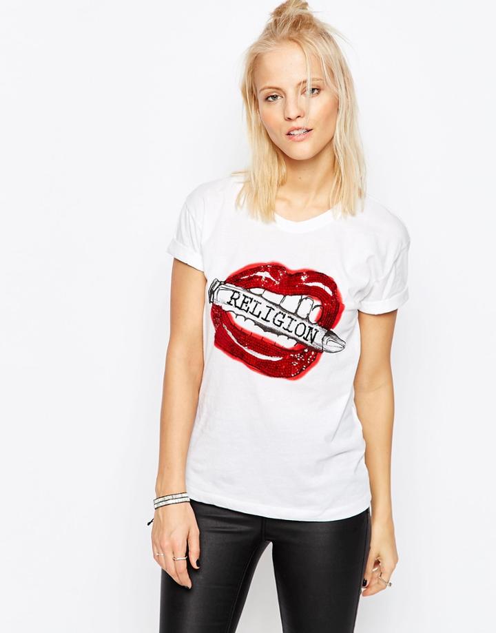 Religion Lips Short Sleeve T-shirt - White