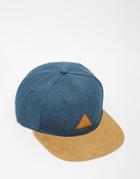 Asos Snapback Cap In Blue With Tan Faux Suede Contrast Peak - Blue