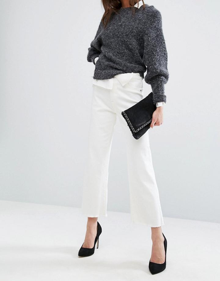 Dl1961 Hepburn Crop Wide Leg Jean With Raw Hem - White