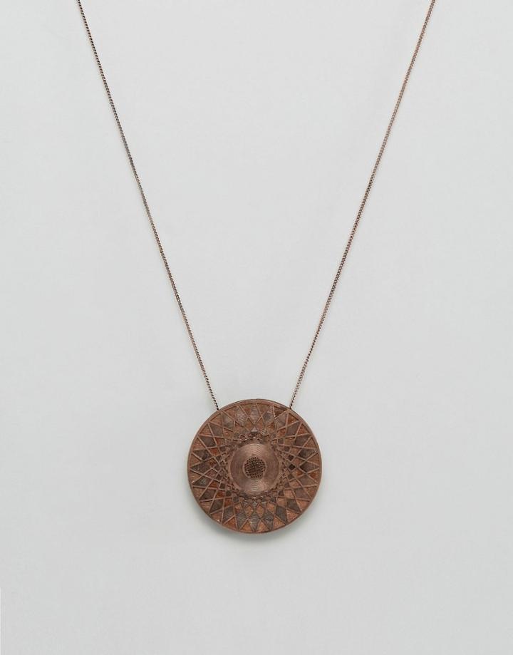 Asos Wood And Metal Necklace With Sun - Brown
