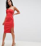 Asos Petite One Shoulder Folded Bodycon Midi Dress - Red