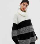 Brave Soul Tall Roll Neck Sweater In Wide Stripe - Black