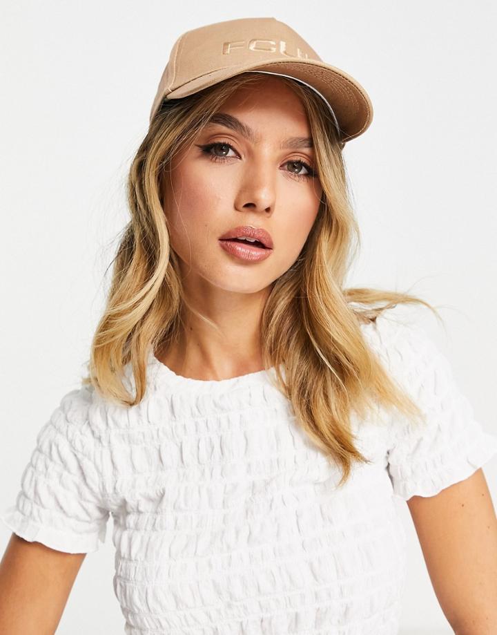 French Connection Fcuk Logo Baseball Cap In Camel-neutral