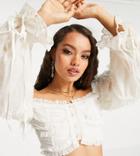 Asos Design Petite Set Dobby Chiffon Crop Top With Button Front Detail-multi