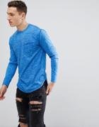 Hollister Seagull Logo Pocket Long Sleeve Top In Blue Marl - Navy
