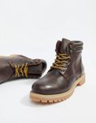 Jack & Jones Leather Lace Up Boots - Brown