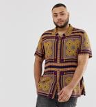 Asos Design Plus Regular Fit Paisley Shirt In Mustard And Navy-yellow