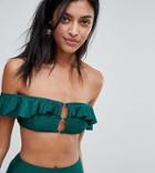 South Beach Ruffle Off Shoulder High Shine Bikini Top - Green