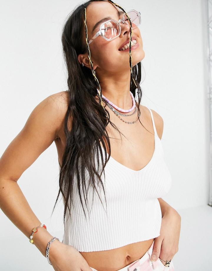 Bershka Knitted Crop Tank In White
