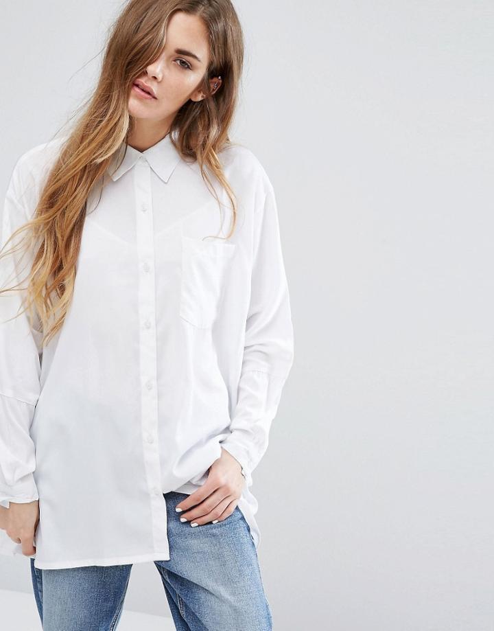 Daisy Street Oversized Paneled Shirt - White