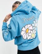 Asos Design Oversized Hoodie In Blue With Multi Placement Flower Prints-blues