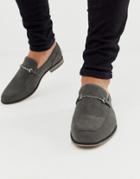 Asos Design Loafers In Gray Faux Suede With Snaffle Detail And Black Sole-grey