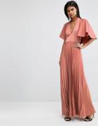 Asos Pleated Ruffle Cape Tiered Maxi Dress - Mink