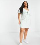 Asos Design Curve Bow Front Mini Dress In Green And White Stripe-multi