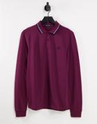 Fred Perry Long Sleeve Twin Tipped Polo Shirt In Burgundy