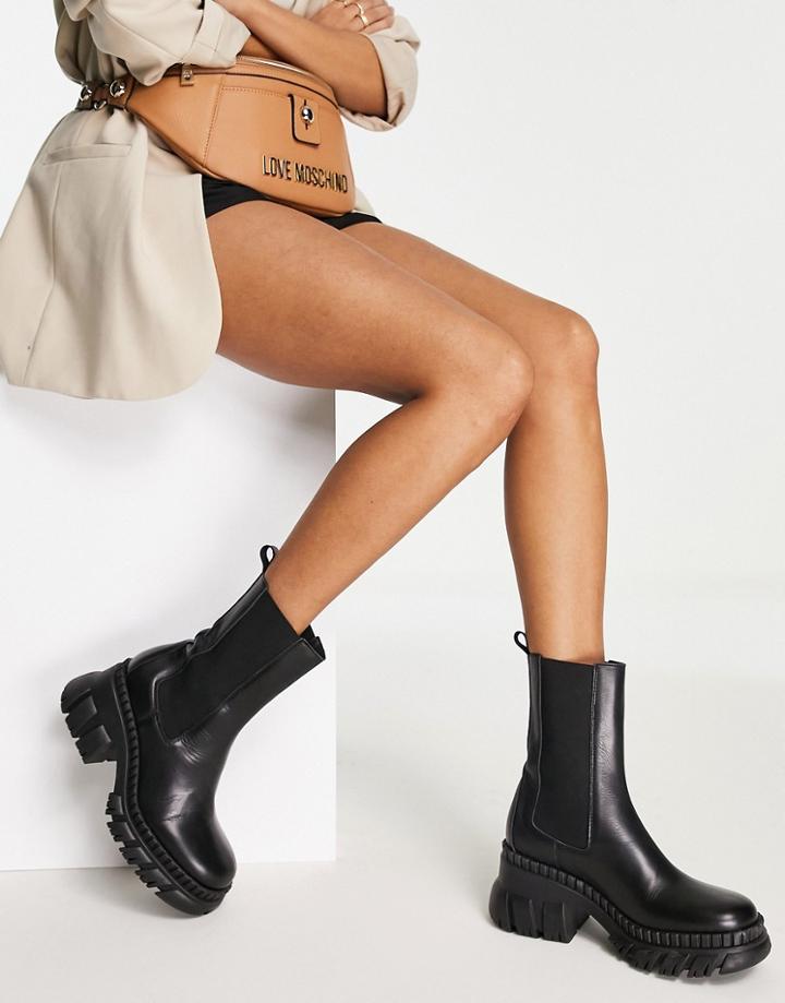 Asos Design Raindrop Premium Leather Chunky Chelsea Boots In Black