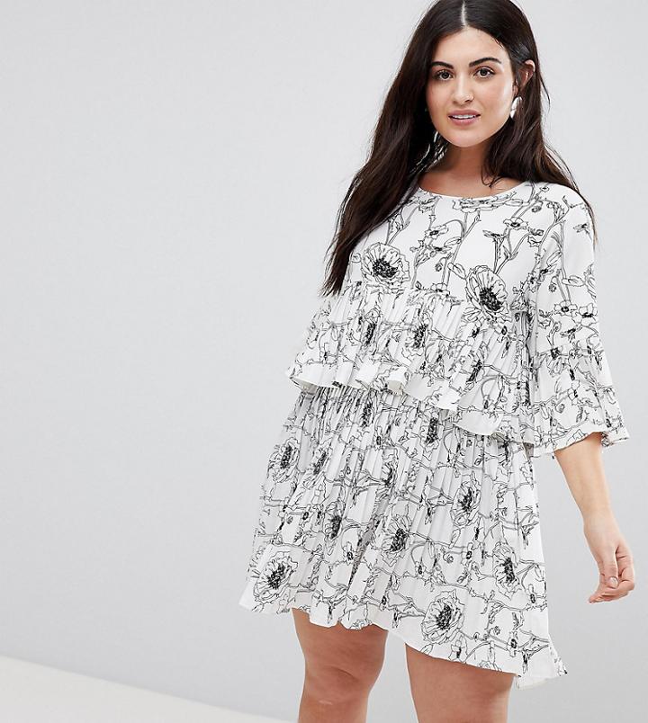 Ax Paris Plus Tiered Floral Dress - Multi