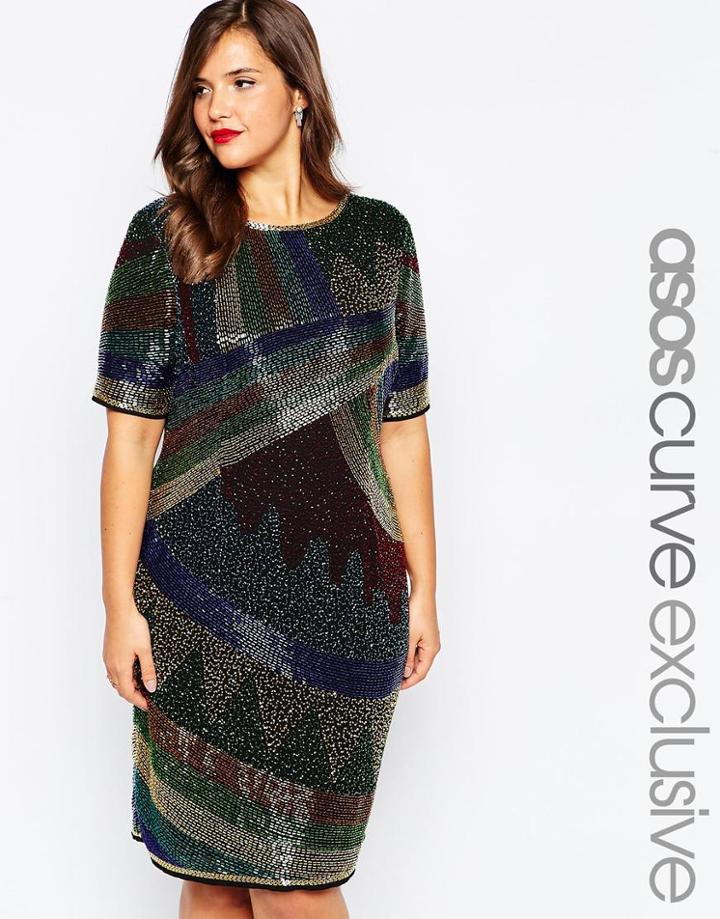 Asos Curve Disco Embellished Shift Dress - Multi