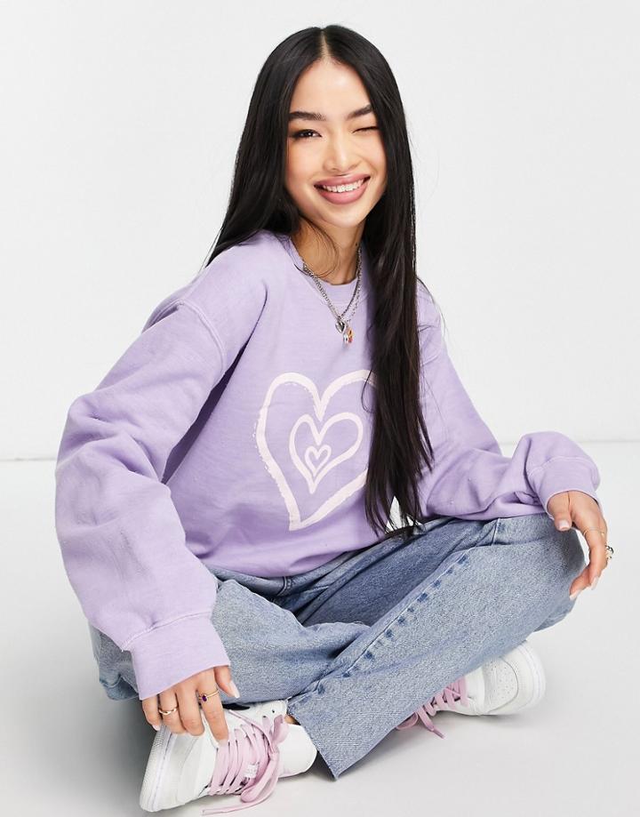 Miss Selfridge Heart Sweat In Lilac-purple