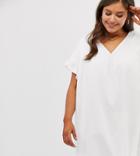 Asos Design Curve Mini Reversible Cotton Slub Smock Dress-white