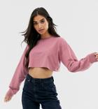 Asos Design Petite Long Sleeve Crop Top With Rib Cuff In Rose - Pink