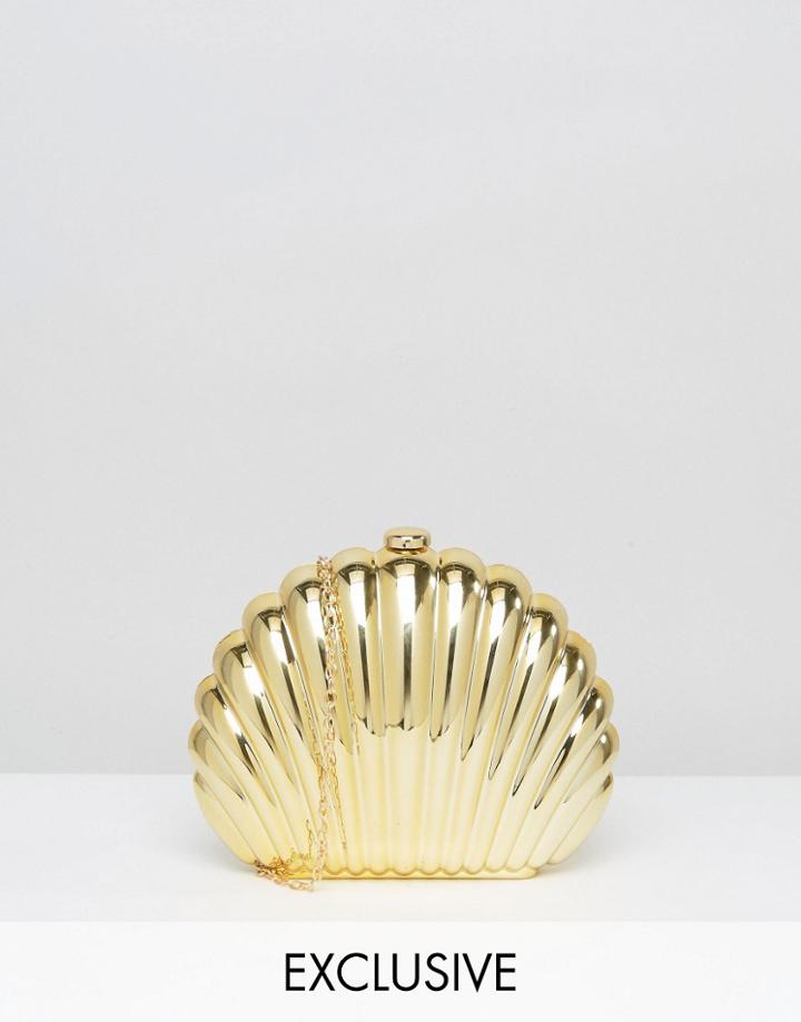 Reclaimed Vintage Gold Shell Clutch Bag With Cross Body Strap - Gold