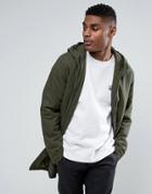 Asos Parka Jacket With Padding In Khaki - Green