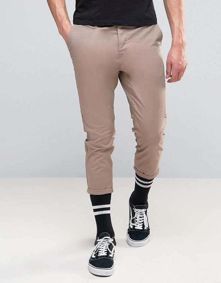 Asos Skinny Super Cropped Chinos In Light Brown - Brown