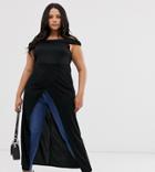 Simply Be Bardot Split Front Maxi Top In Black