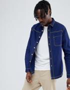 Asos Design Washed Overshirt Shirt With Contrast Stitching In Navy - Navy