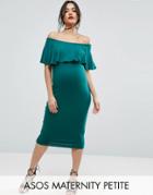 Asos Maternity Petite Midi Bardot Pencil Dress With Ruffle - Green