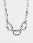 Asos Design Necklace With Oversized Hardware Link Design In Silver Tone - Silver