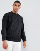 Emporio Armani Pin Stripe Drop Shoulder Large Logo Crew Neck Sweat In Black - Black