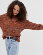 Brave Soul Chunky Knit Sweater With Balloon Sleeve - Orange