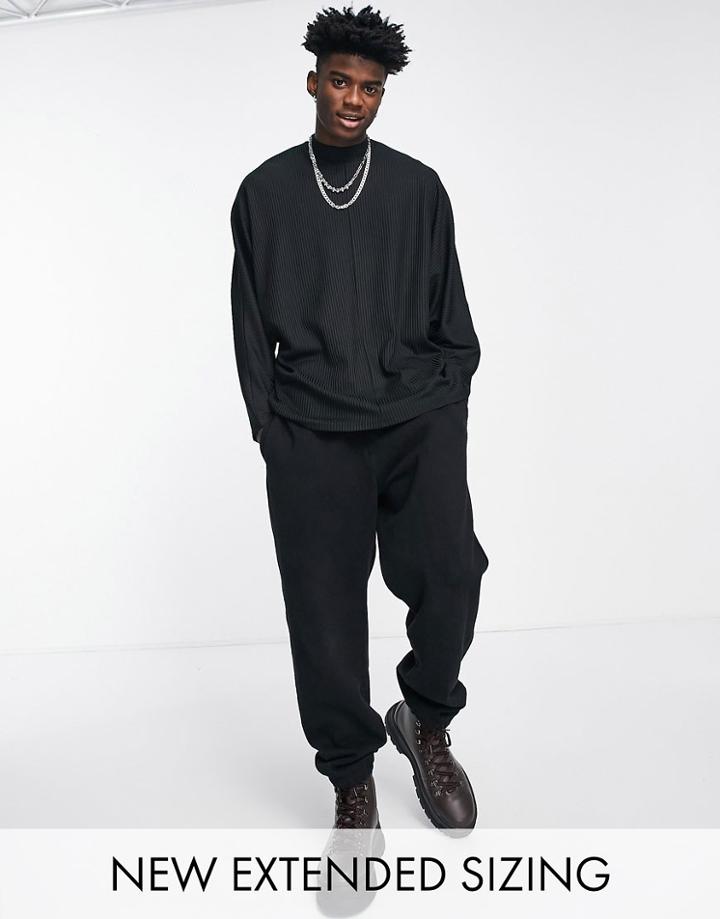 Asos Design Long Sleeve Oversized Batwing T-shirt In Heavy Rib In Black