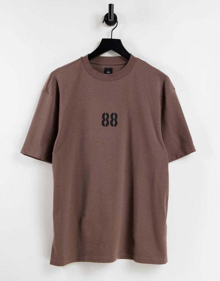 River Island T-shirt With Collegiate Print In Brown