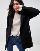 Asos Design Boyfriend Coat With Zip Pocket - Black