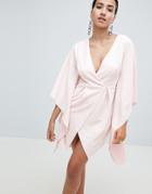 Asos Crepe Kimono Sleeve Mini Dress-pink