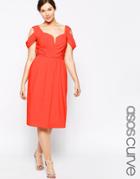 Asos Curve Wedding Midi Skater Dress With Drape Shoulder - Burnt Orange