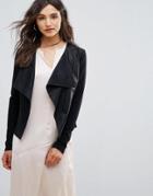 Only Sound Faux Leather Waterfall Jacket - Black