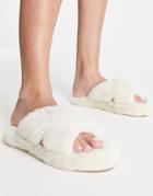 Vero Moda Fluffy Slippers In Cream-white