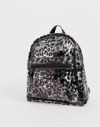Claudia Canova Transparent Backpack In Leopard Print - Black