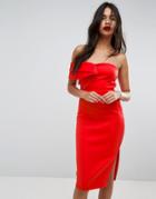 Asos One Shoulder Folded Bodycon Midi Dress - Red