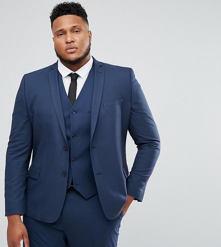 Asos Plus Slim Suit Jacket In Mid Blue - Blue