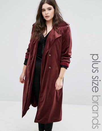 Elvi Velvet Trench Coat - Red