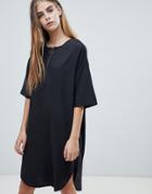 Native Youth Shift Dress With Half Zip - Black