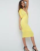Asos Night One Sleeve Asymmetric Midi Dress - Yellow