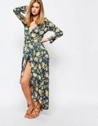 Rollas Floral Print Wrap Dress With Dipped Hem - Multi